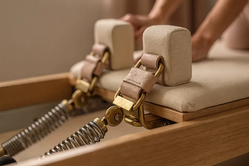 Detalle de los muelles y las correas de una máquina Reformer